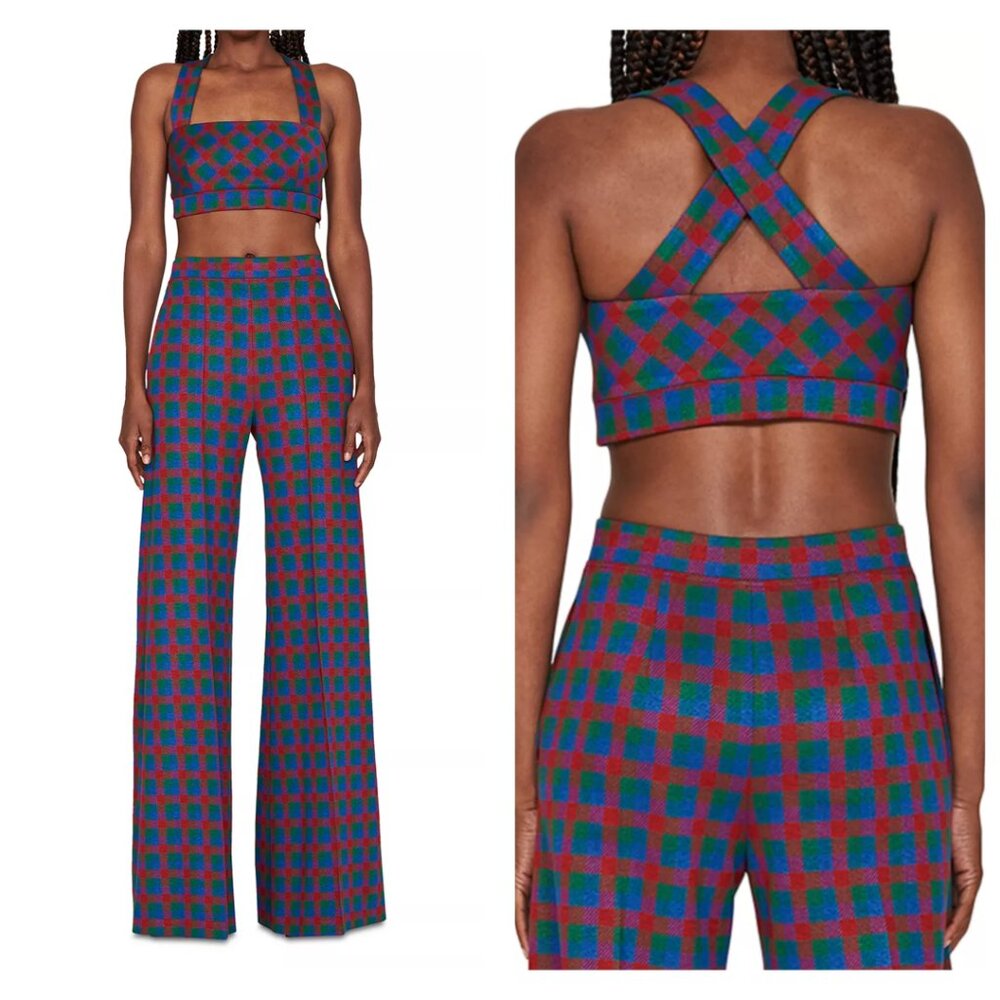 Rosetta Getty Printed Cross Back Bra Top | Straight Neck Sleeveless | M | NWT